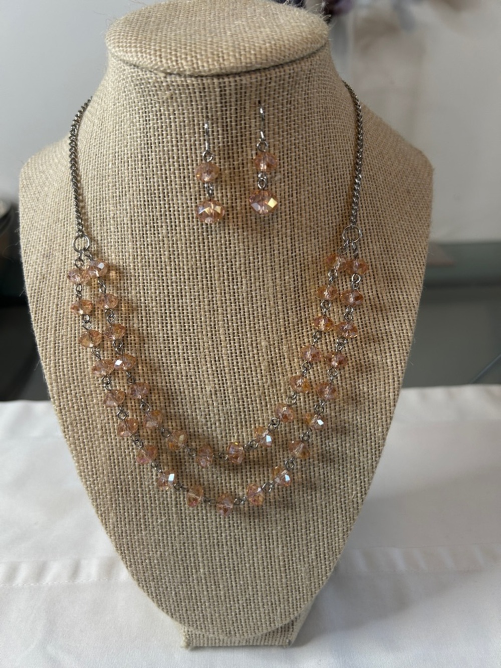 Charming Charlie Rose Gold Crystal Multi-Strand Necklace & Earrings